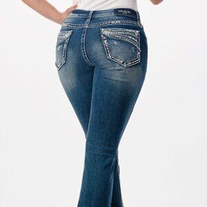 Grace in L.A. Feather Embroidery Easy Boot Cut